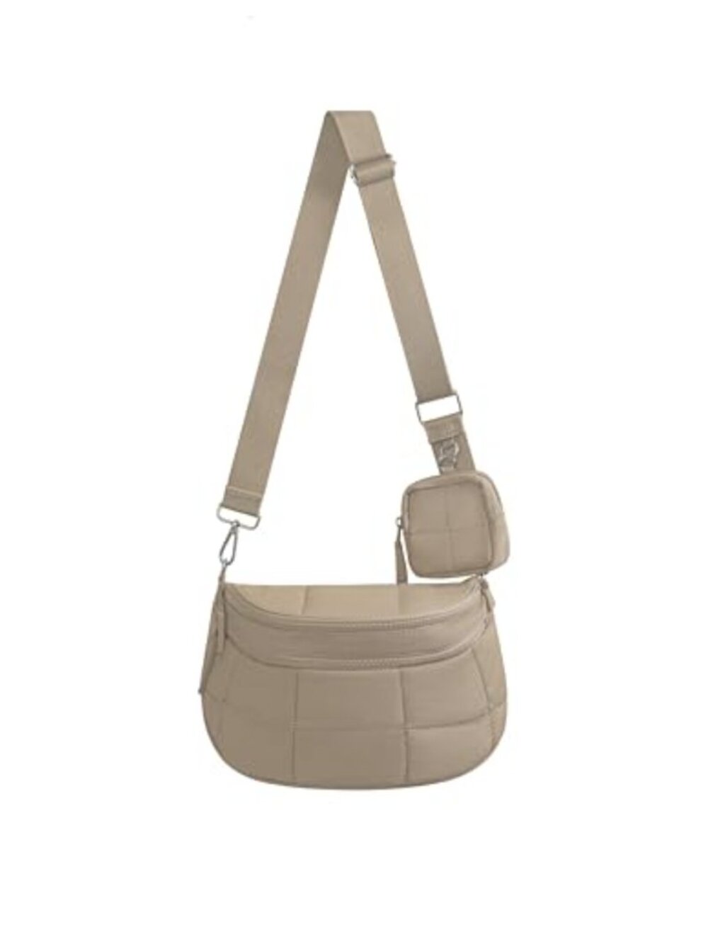 Quilted Puffer Crossbody Bum Bag with Pouch Nylon Adjustable Strap
